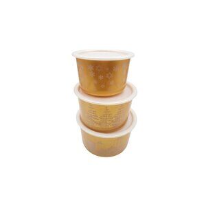 Vintage Tupperware One Touch Gold Canisters White Holiday Designs